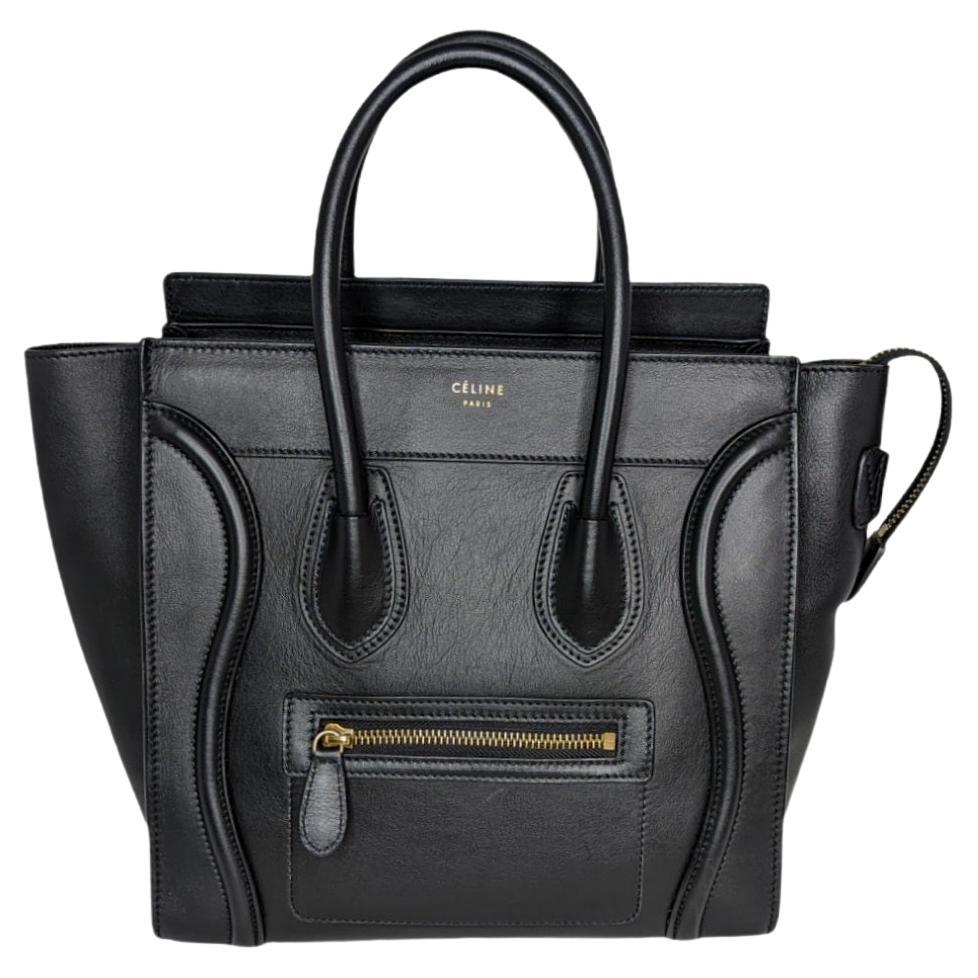 Celine Micro Luggage Handbag in Black Smooth Calfskin