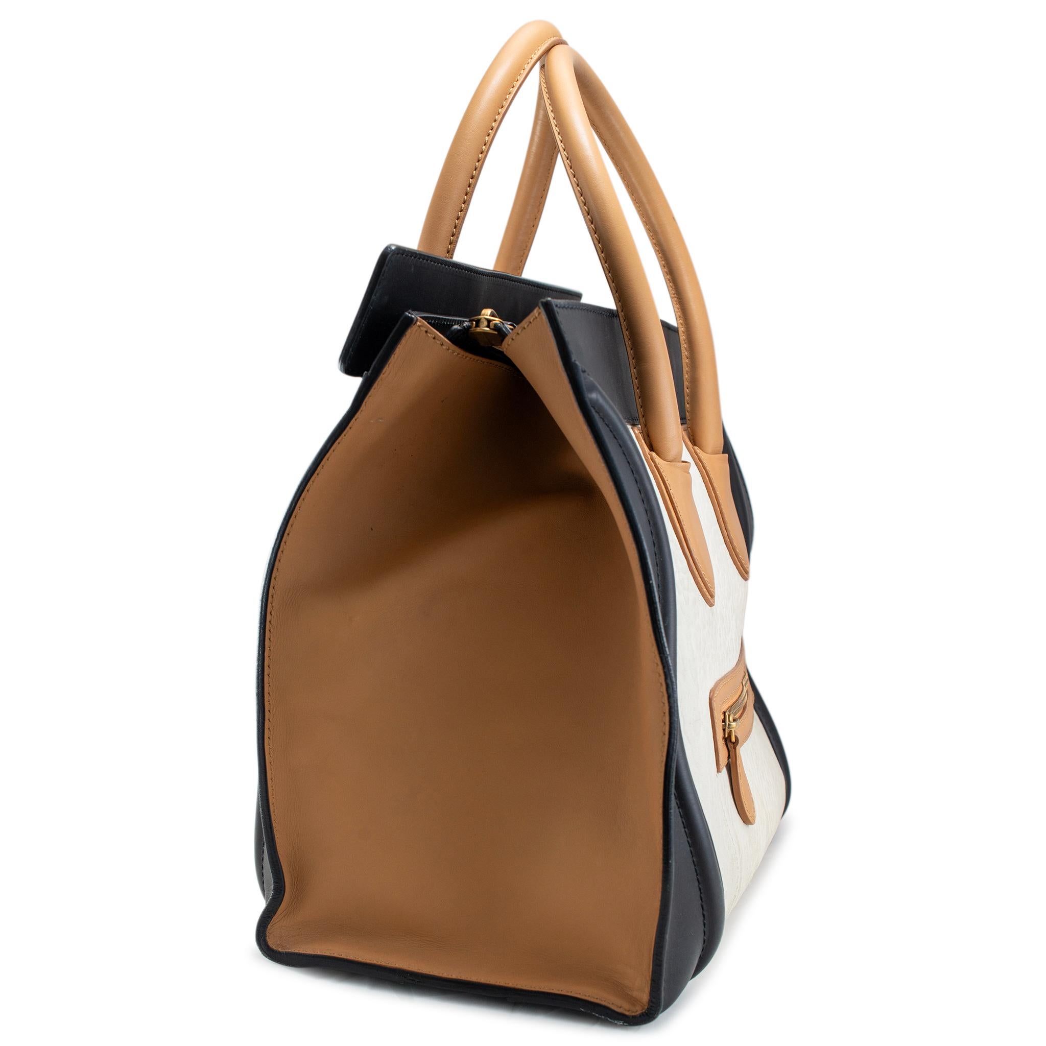 Brown Celine Micro Neutrals Tricolor Luggage Tote Satchel Handbag