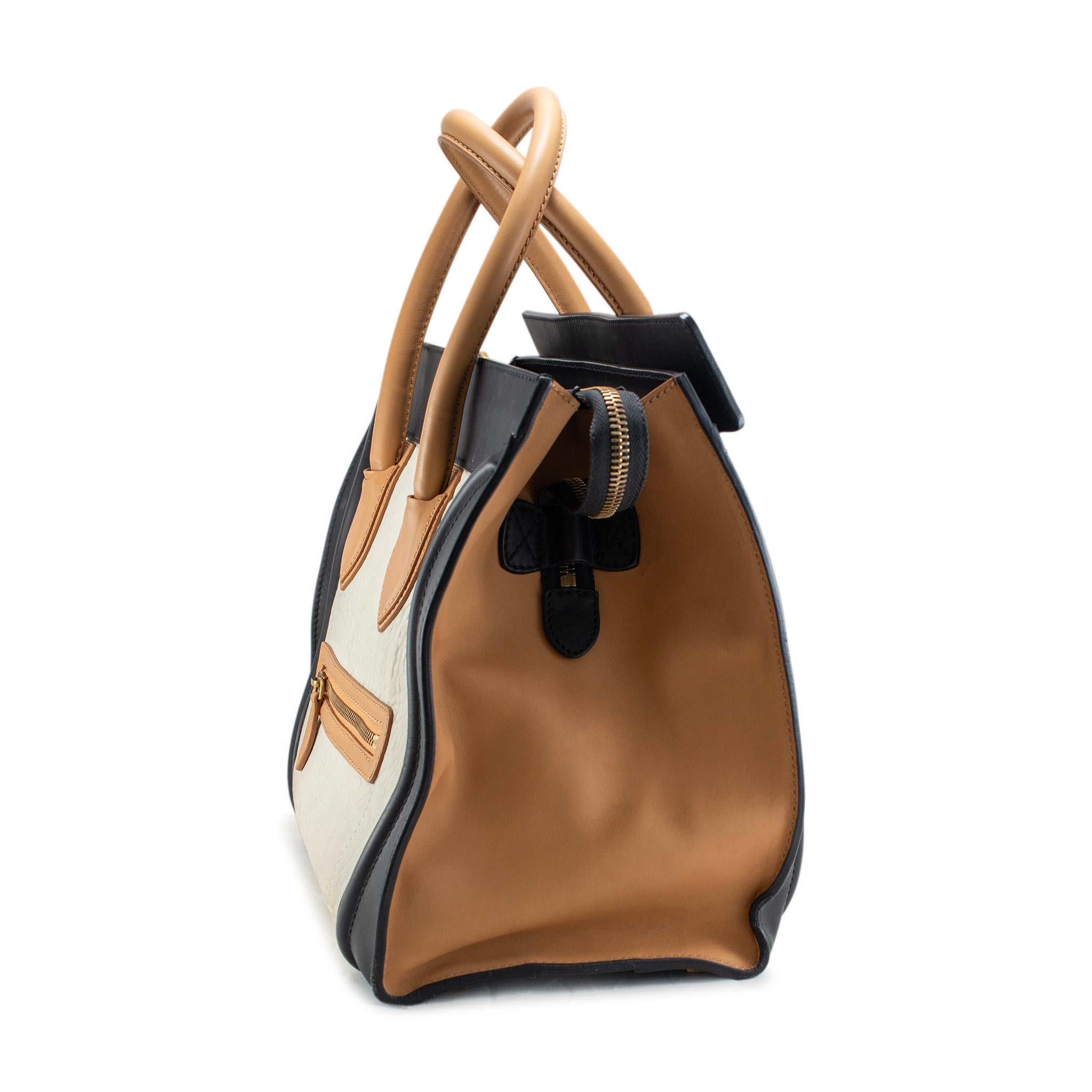 Celine Micro Neutrals Tricolor Luggage Tote Satchel Handbag In Excellent Condition In Houston, US