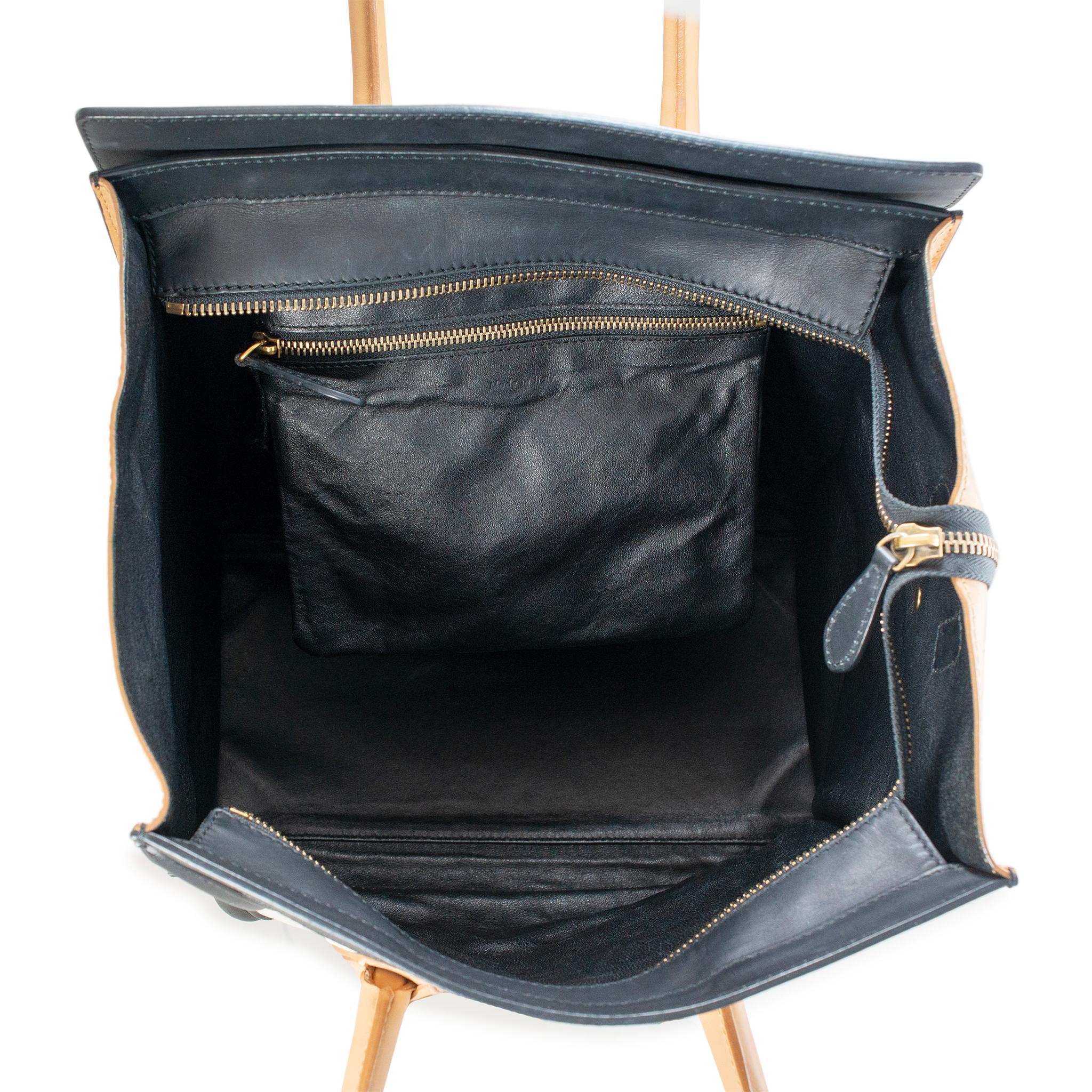 Women's Celine Micro Neutrals Tricolor Luggage Tote Satchel Handbag