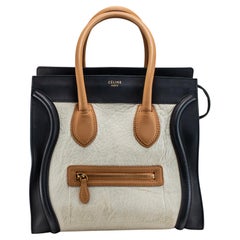 Celine Micro Neutrals Tricolor Luggage Tote Satchel Handbag