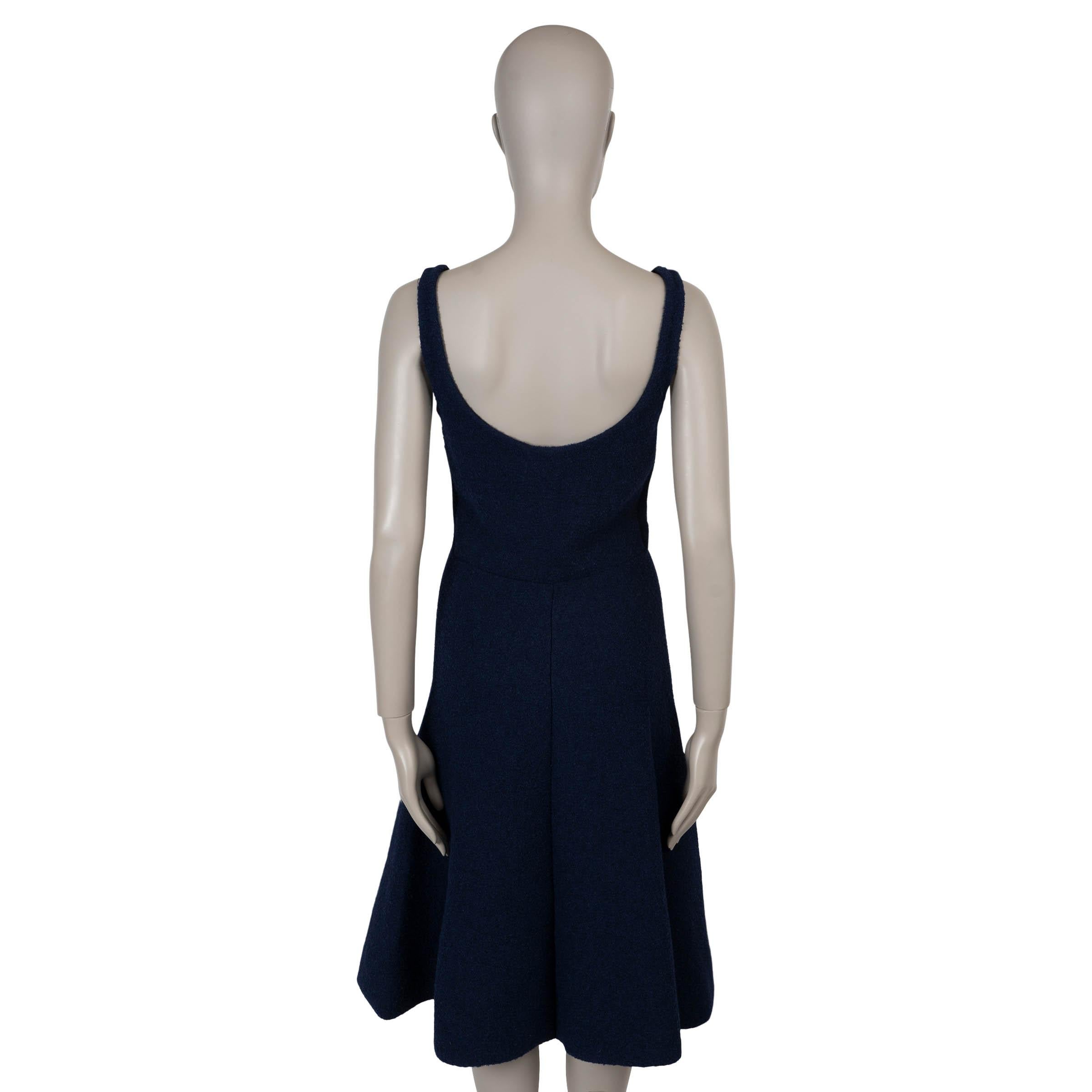 Black CELINE midnight blue alpaca 2013 SLEEVELESS BOUCLÉ Trumpet Dress S For Sale