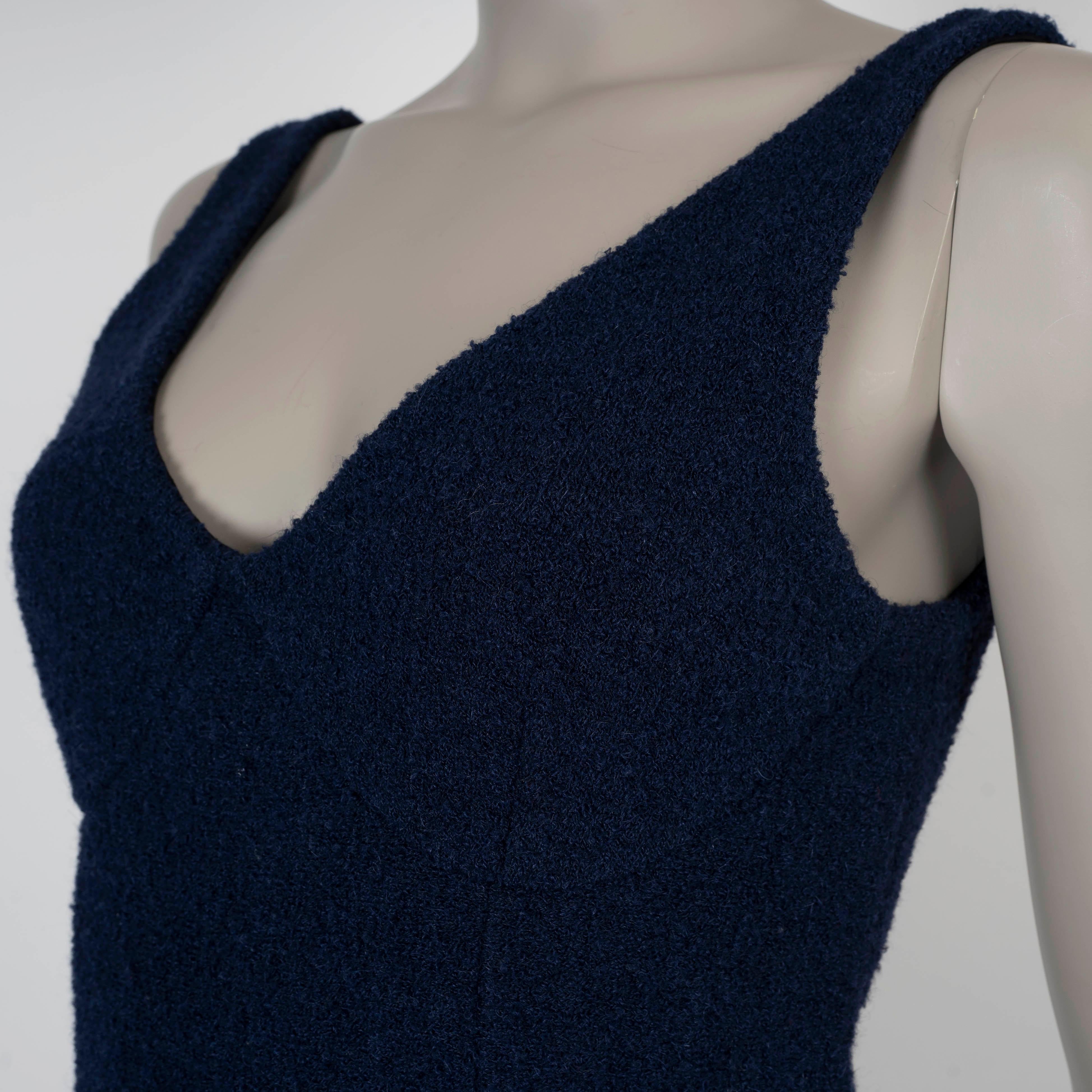 Women's CELINE midnight blue alpaca 2013 SLEEVELESS BOUCLÉ Trumpet Dress S For Sale