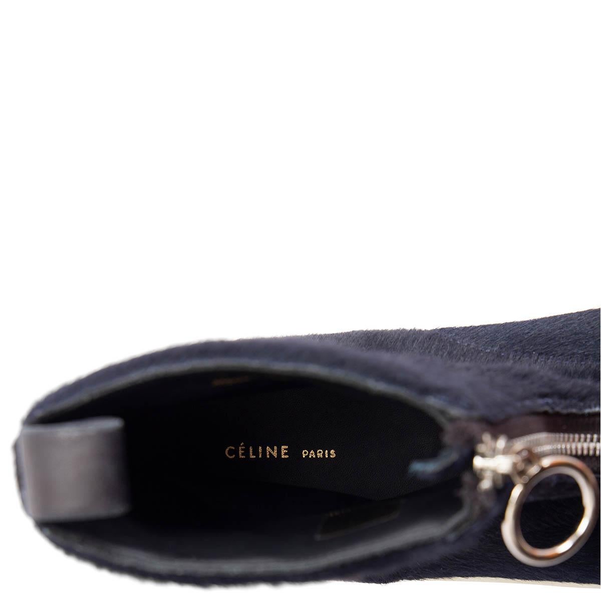 CELINE midnight blue CALF HAIR High Top ZIP Sneakers Shoes 39 In New Condition In Zürich, CH