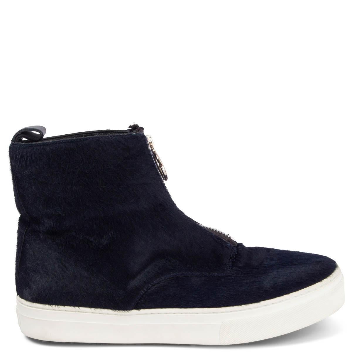 CELINE midnight blue CALF HAIR High Top ZIP Sneakers Shoes 39