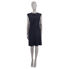 CELINE midnight blue viscose DRAPED SLEEVELESS SHIFT Dress 38 S
