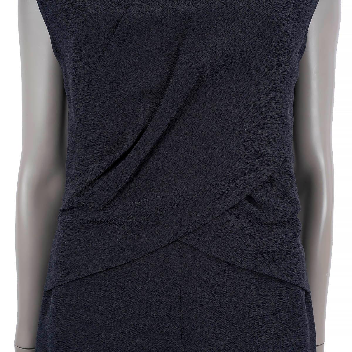 CELINE midnight blue viscose DRAPED SLEEVELESS SHIFT Dress 38 S For Sale 1