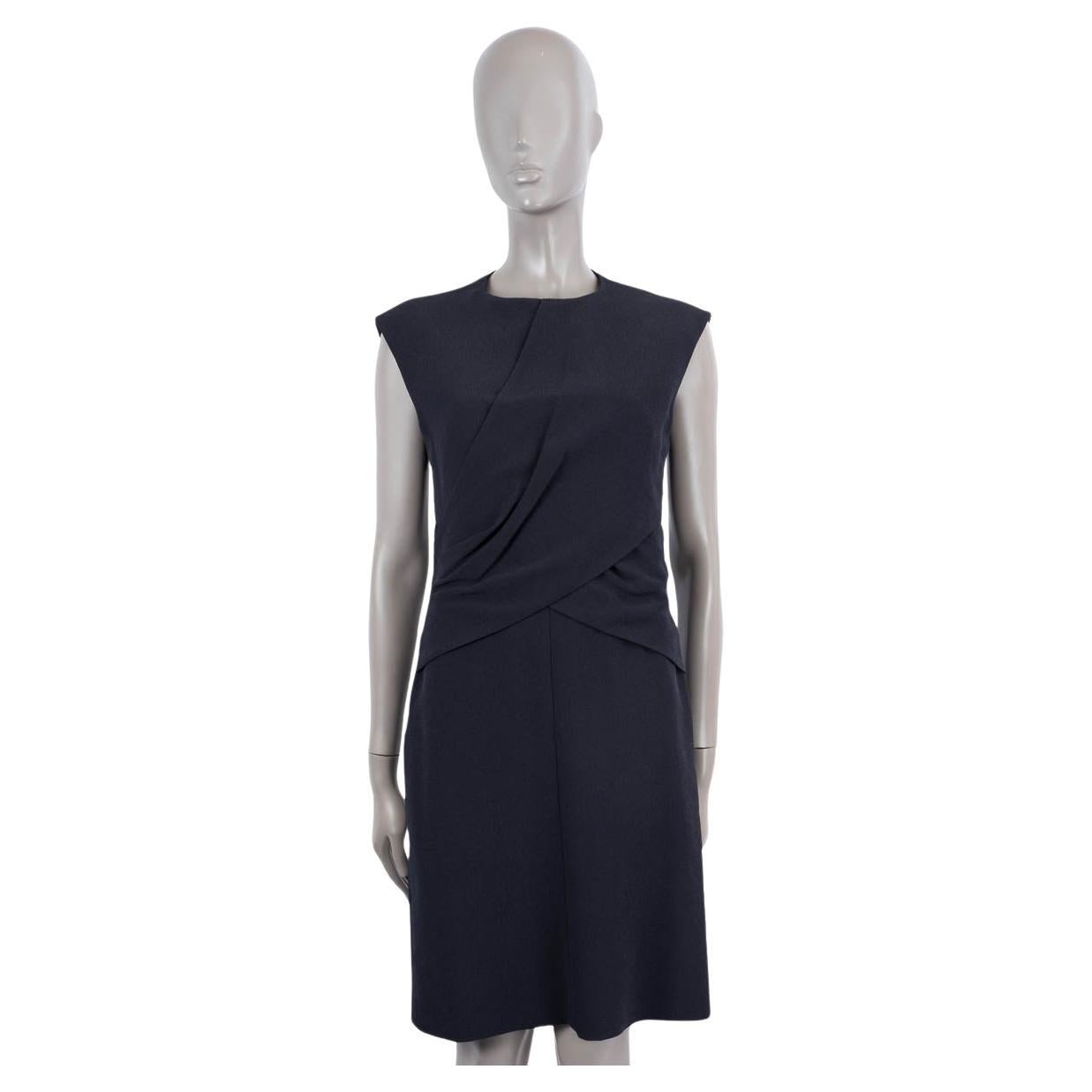 CELINE midnight blue viscose DRAPED SLEEVELESS SHIFT Dress 38 S For Sale