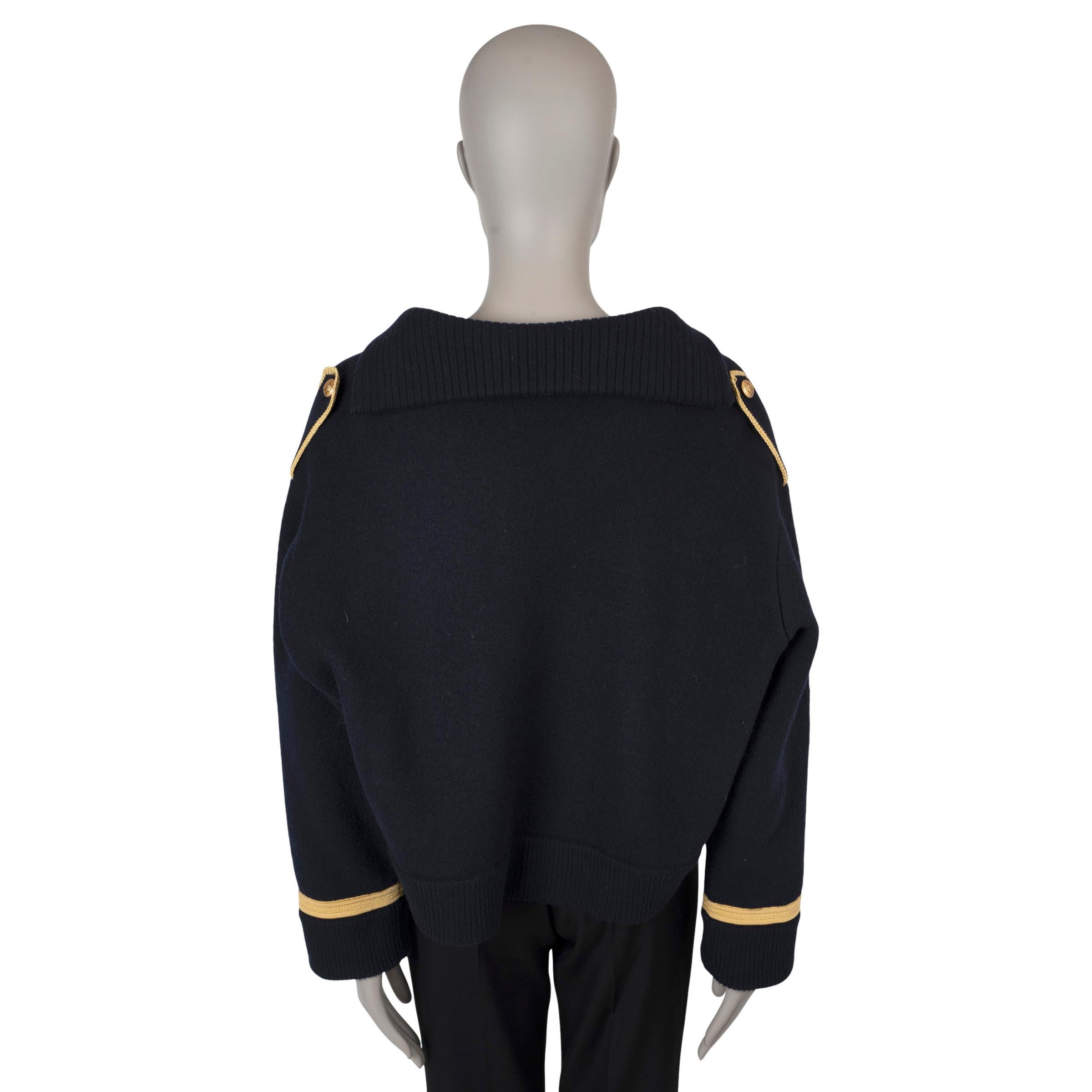 Black CELINE midnight blue wool VAREUSE COLLAR CROPPED MILITARY Jacket S For Sale