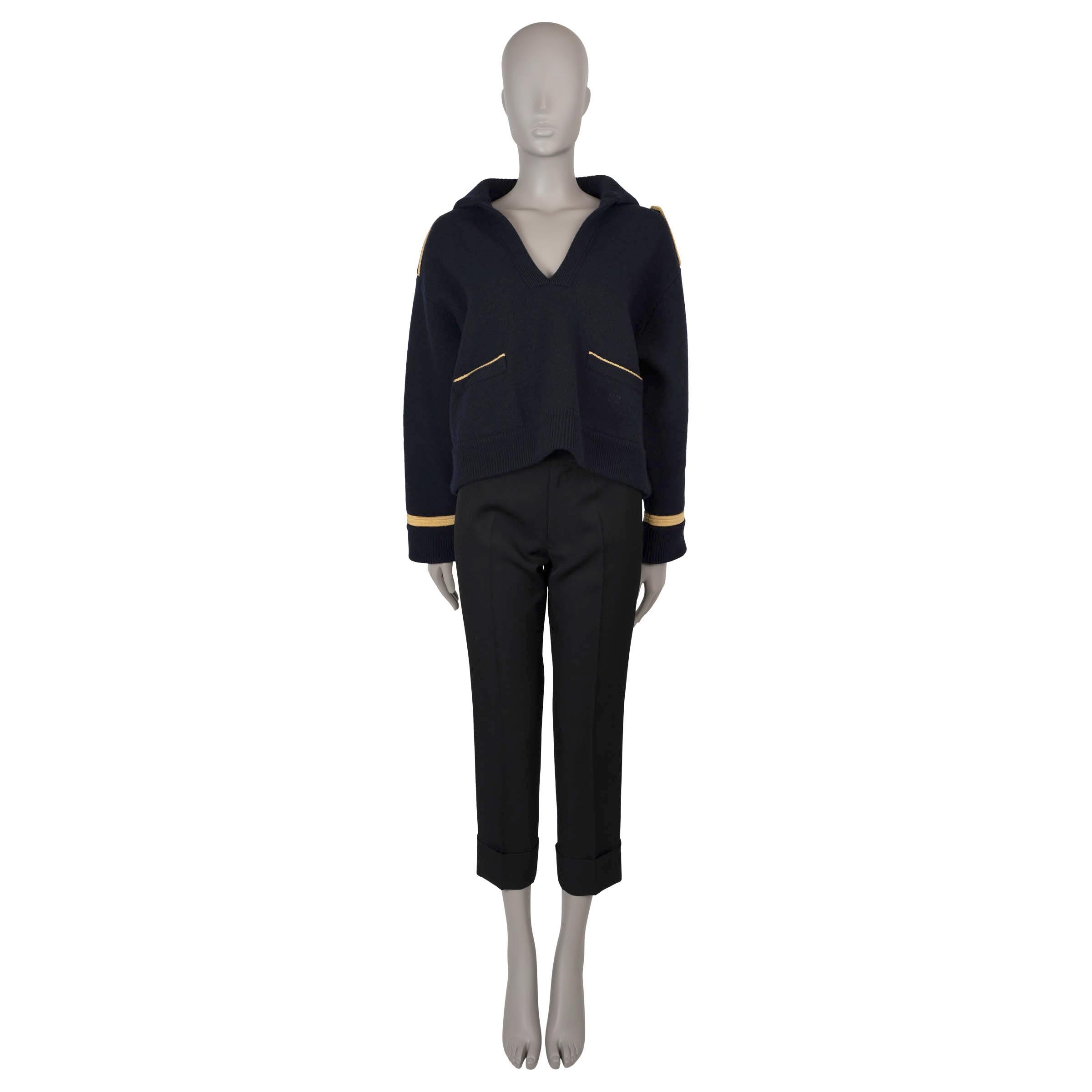 CELINE midnight blue wool VAREUSE COLLAR CROPPED MILITARY Jacket S In Excellent Condition For Sale In Zürich, CH