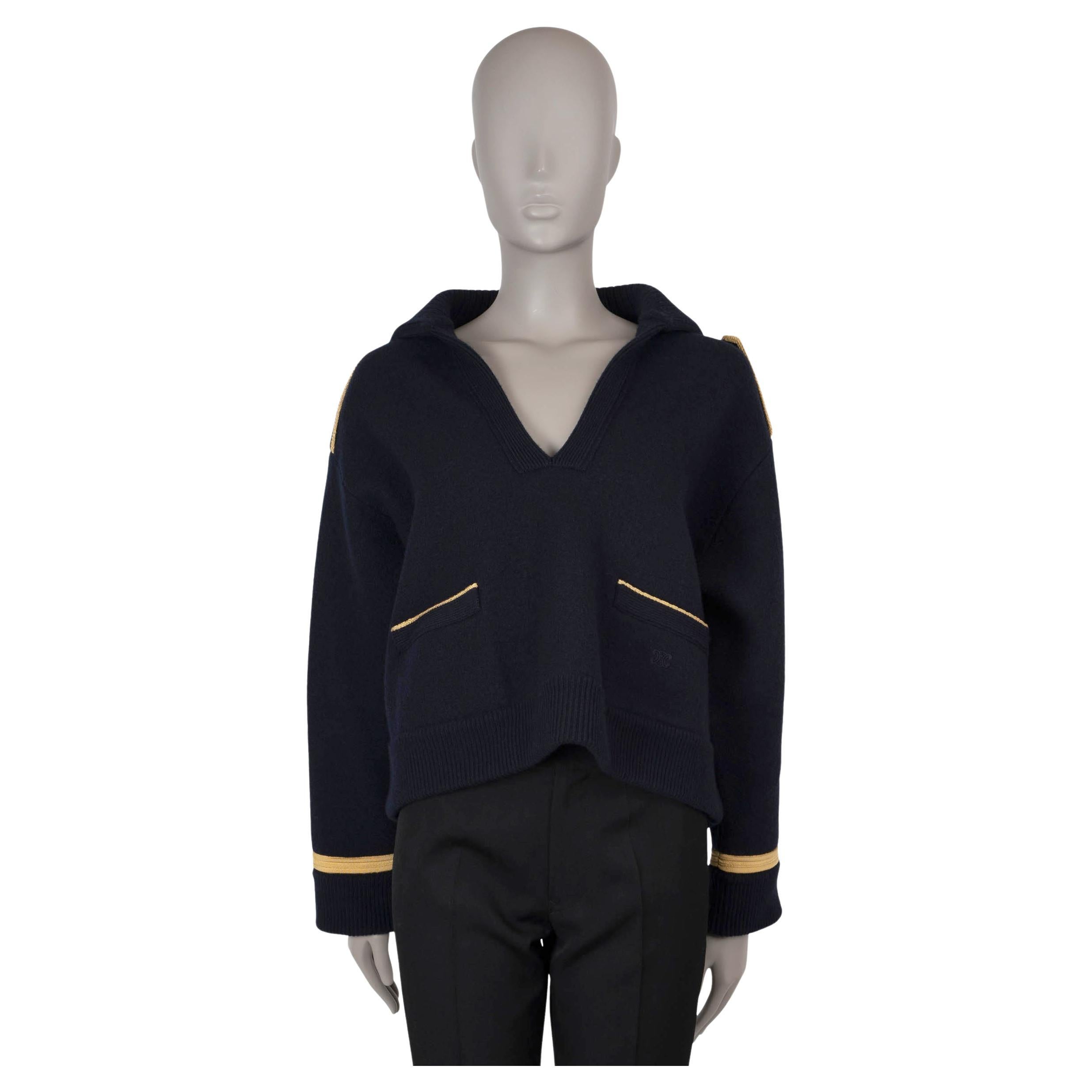 CELINE midnight blue wool VAREUSE COLLAR CROPPED MILITARY Jacket S For Sale