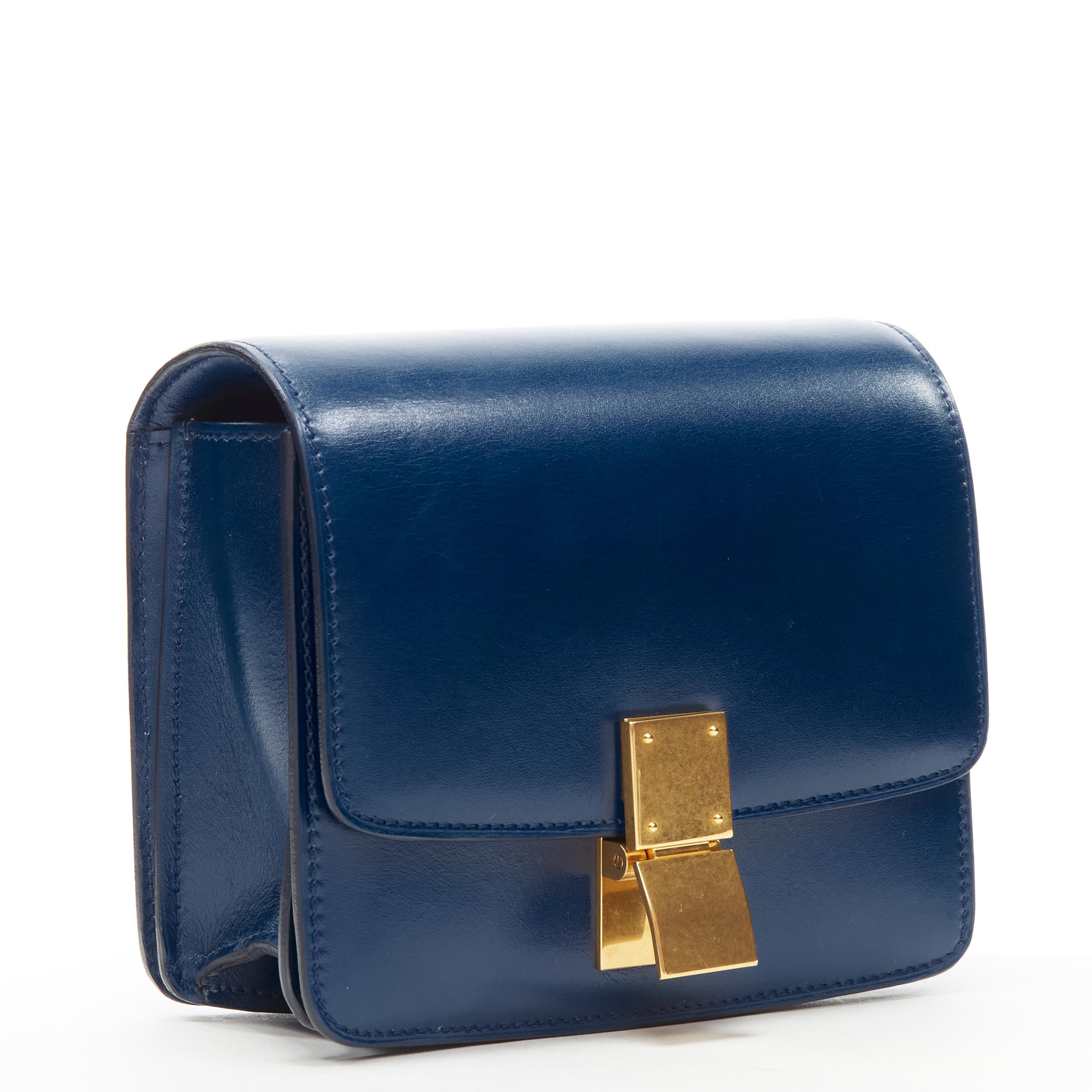 Blue CELINE Mini Classic Box Amazone blue smooth lambskin crossbody flap bag