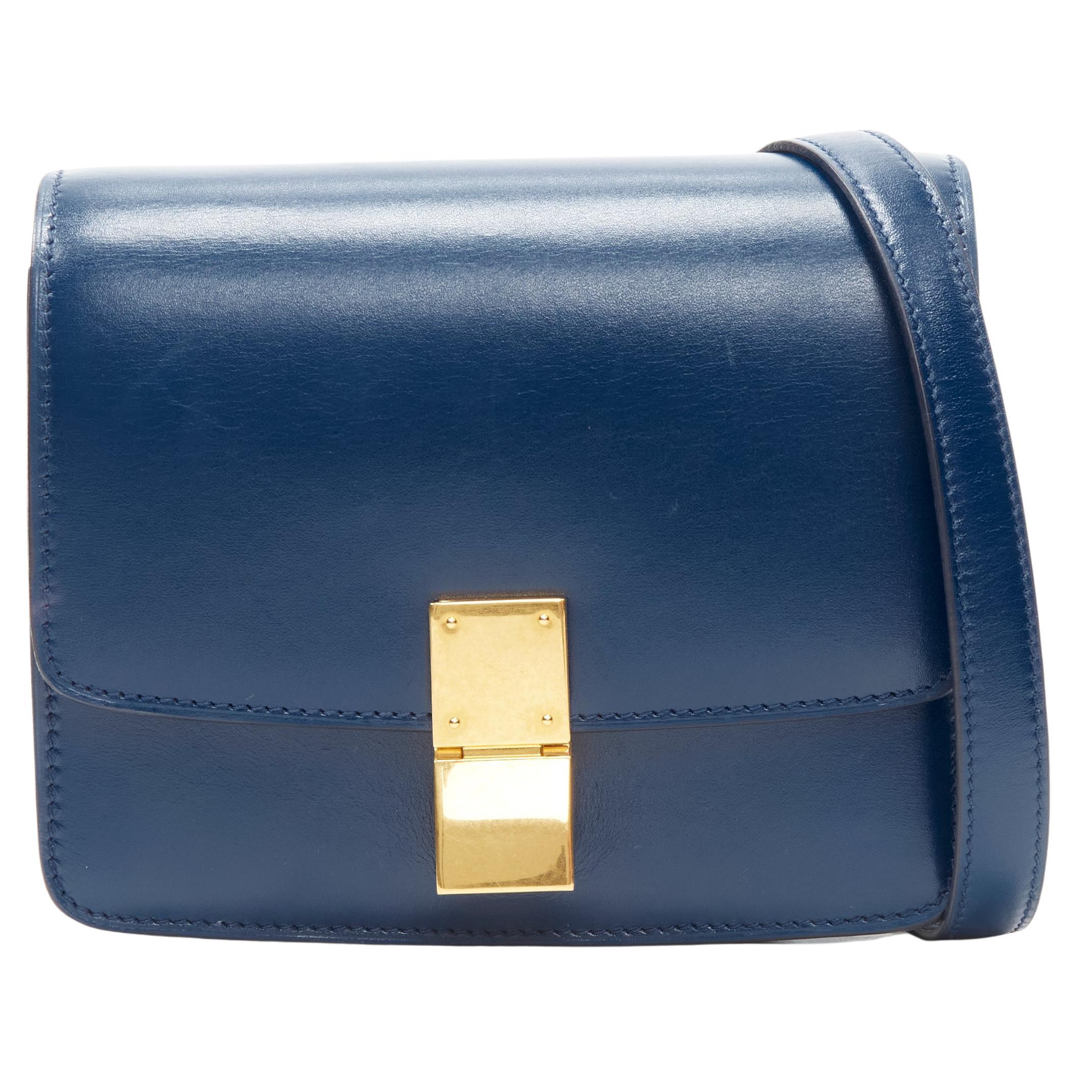 CELINE Mini Classic Box Amazone blue smooth lambskin crossbody flap bag