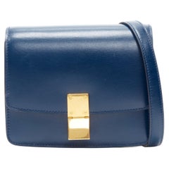 Celine Mini Classic Box Amazone bleu sac à rabat en agneau lisse pour le corps croisé