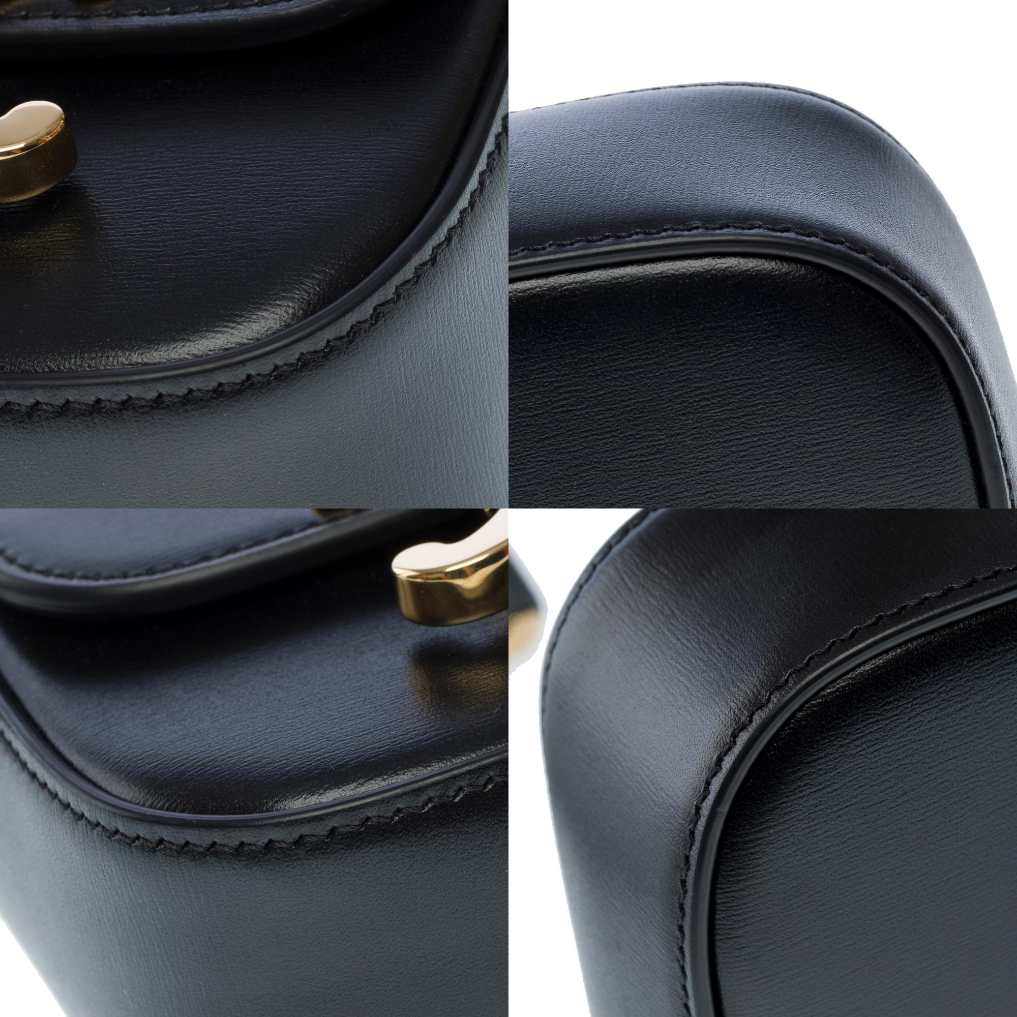Celine Mini Triomphe shoulder flap bag in black box calf calf leather, GHW 7