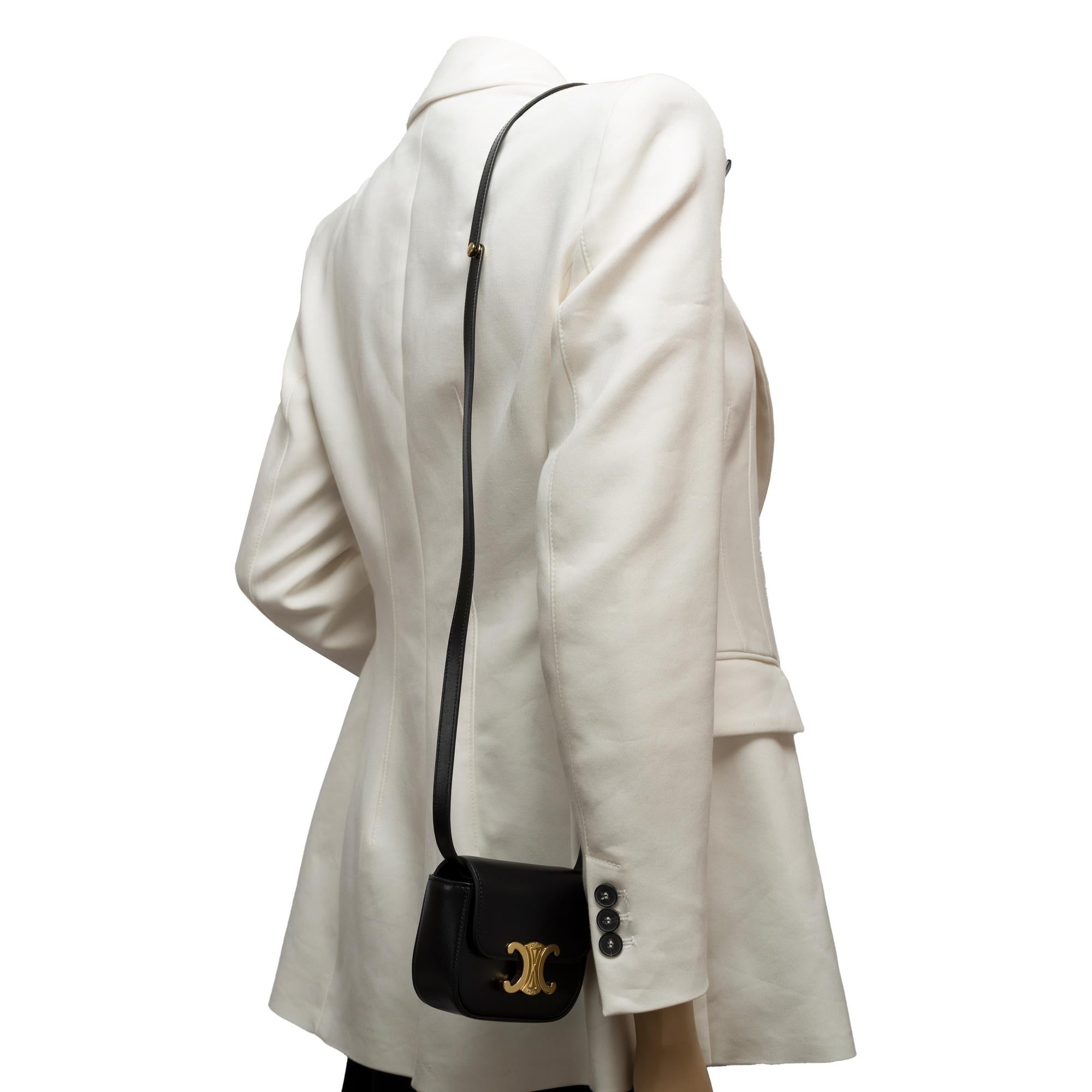 Celine Mini Triomphe shoulder flap bag in black box calf calf leather, GHW 8