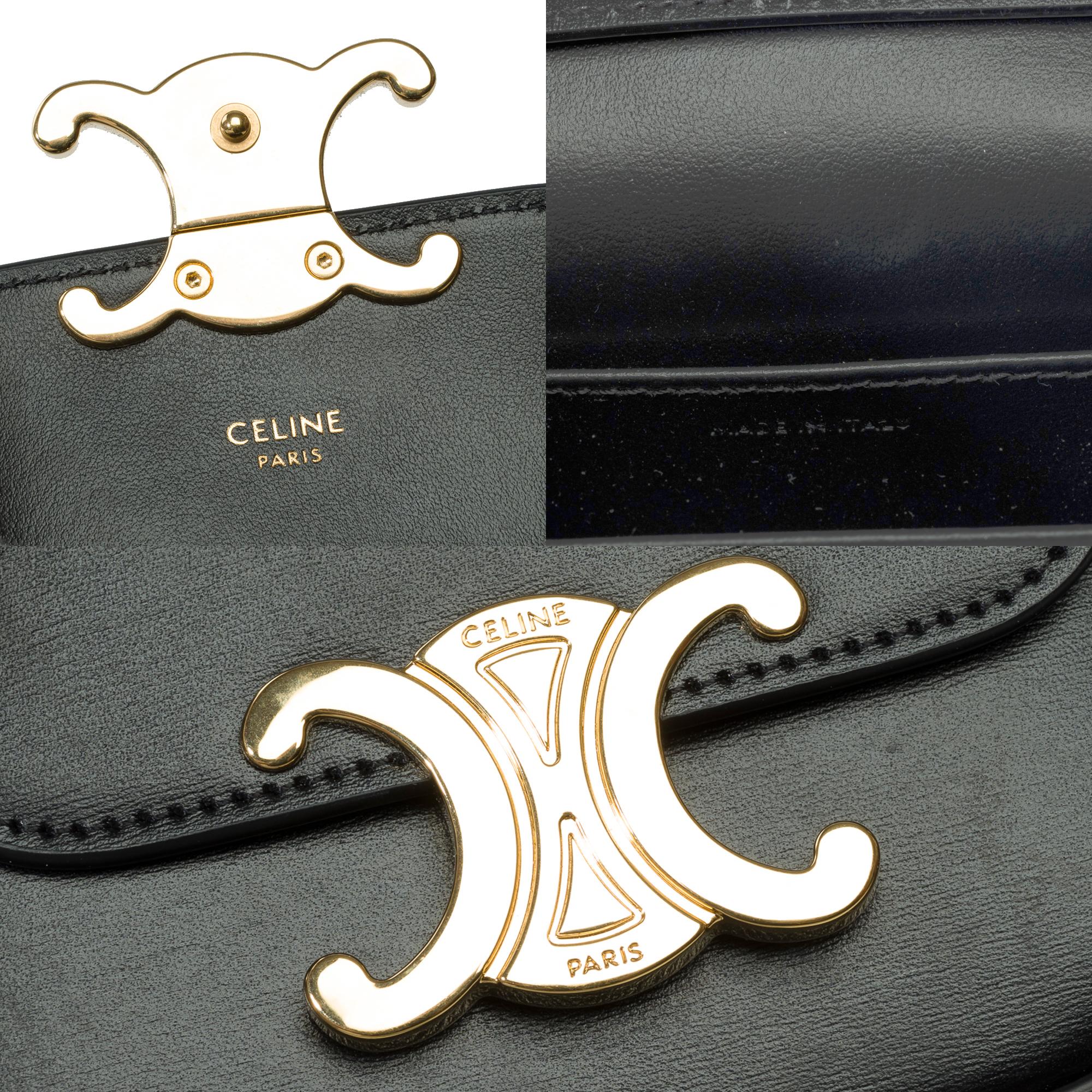 Celine Mini Triomphe shoulder flap bag in black box calf calf leather, GHW 3