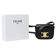 Celine Mini Triomphe Umhängetasche mit Klappe aus schwarzem Karton aus Kalbsleder, GHW