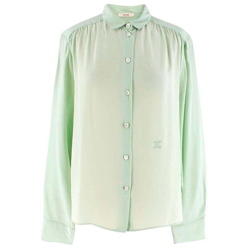 Celine Mint Green Mulberry Silk Shirt - Size US 12 For Sale
