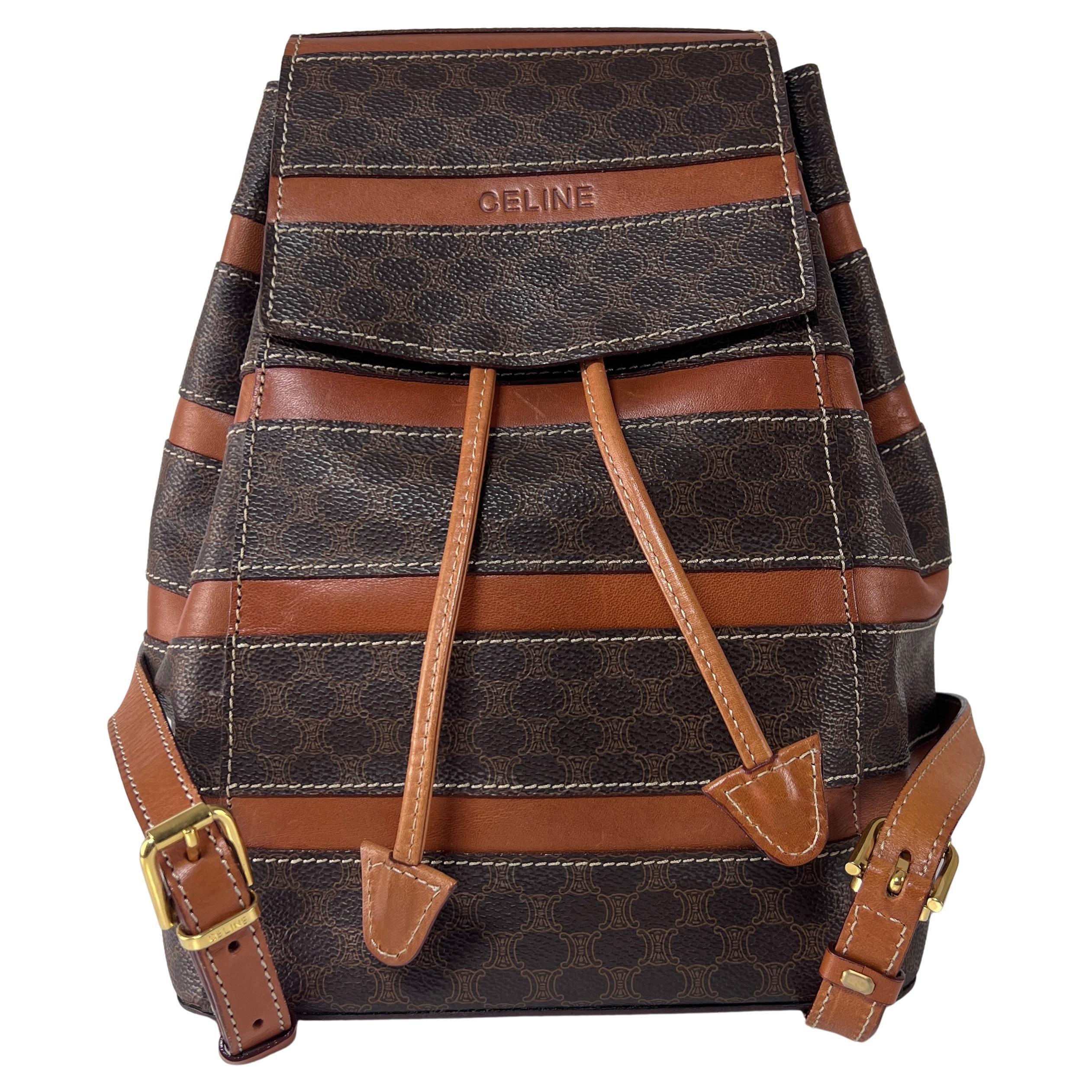 CeLINE Monogram Backpack Handbag Brown Canvas and Leather Circa 1990 im Angebot