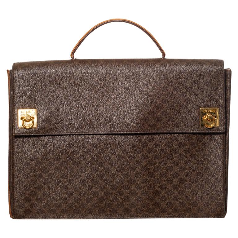 Celine Monogram Brown Leather Briefcase  Bag