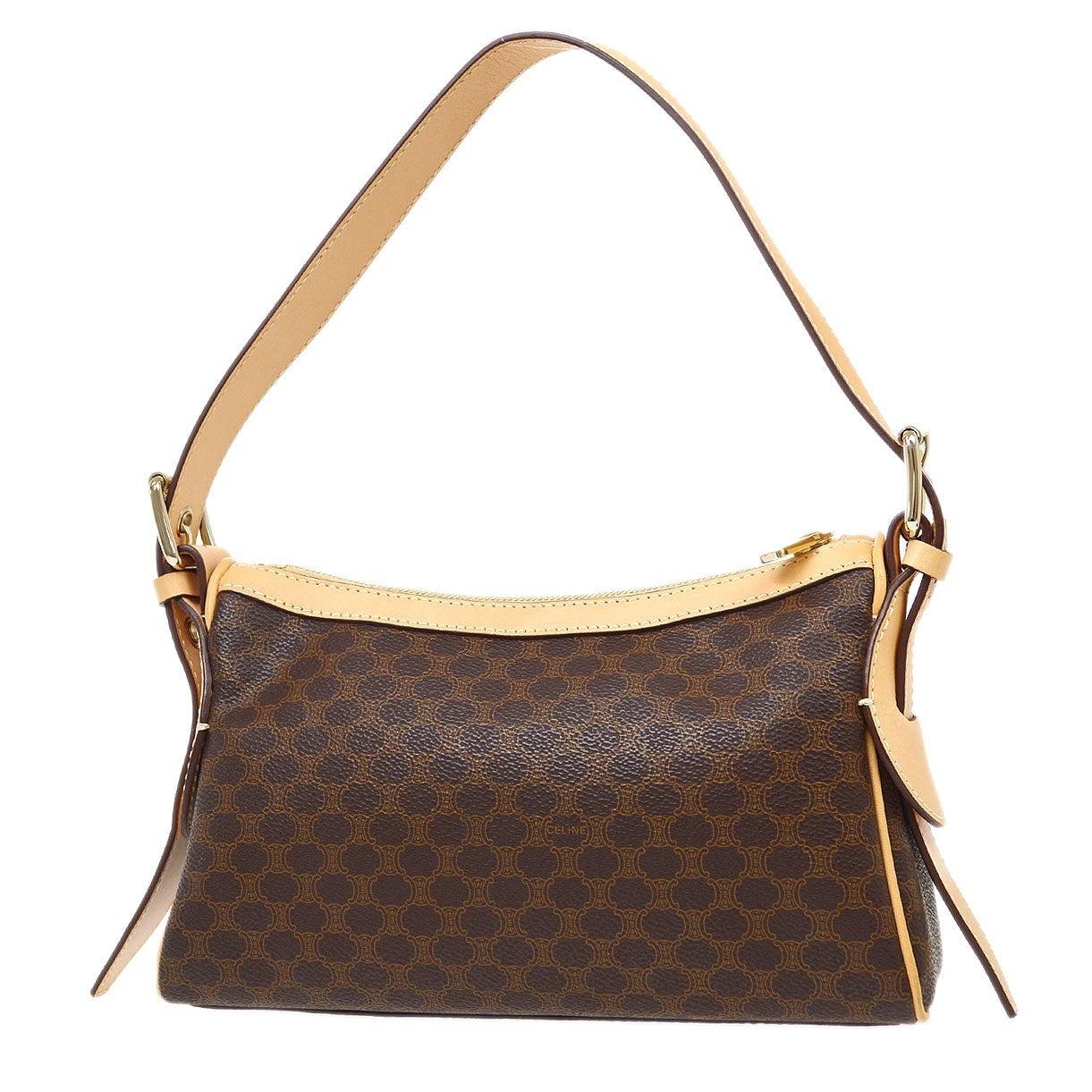 CELINE Monogram Marrone Tan in pelle con rifiniture in oro Borsa a tracolla piccola Pochette in vendita 2