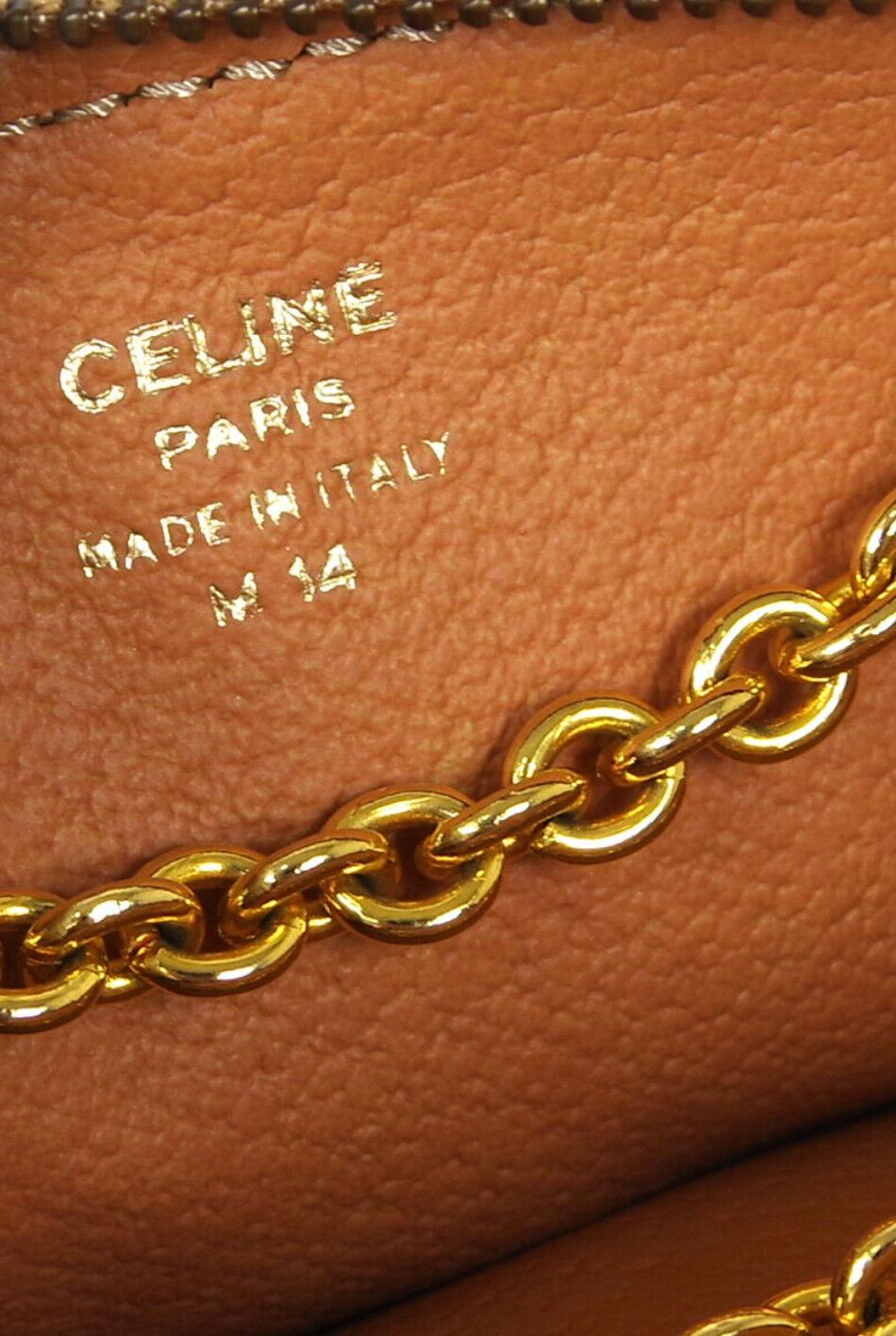 Brown Celine Monogram Canvas Leather Gold Chain Mini Small Shoulder Crossbody Bag