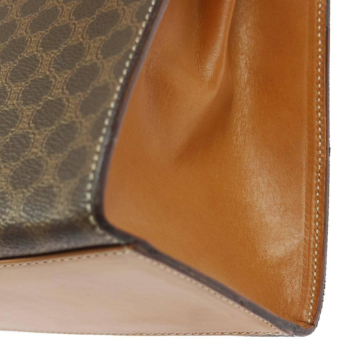 Celine Monogram Cognac Evening Top Handle Satchel Kelly Style Flap Bag For Sale 1