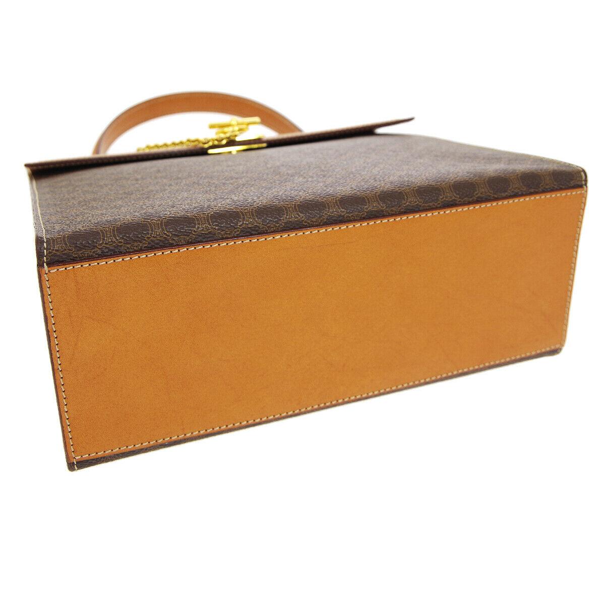 Brown Celine Monogram Cognac Gold Chain Kelly Style Top Handle Satchel Flap Bag