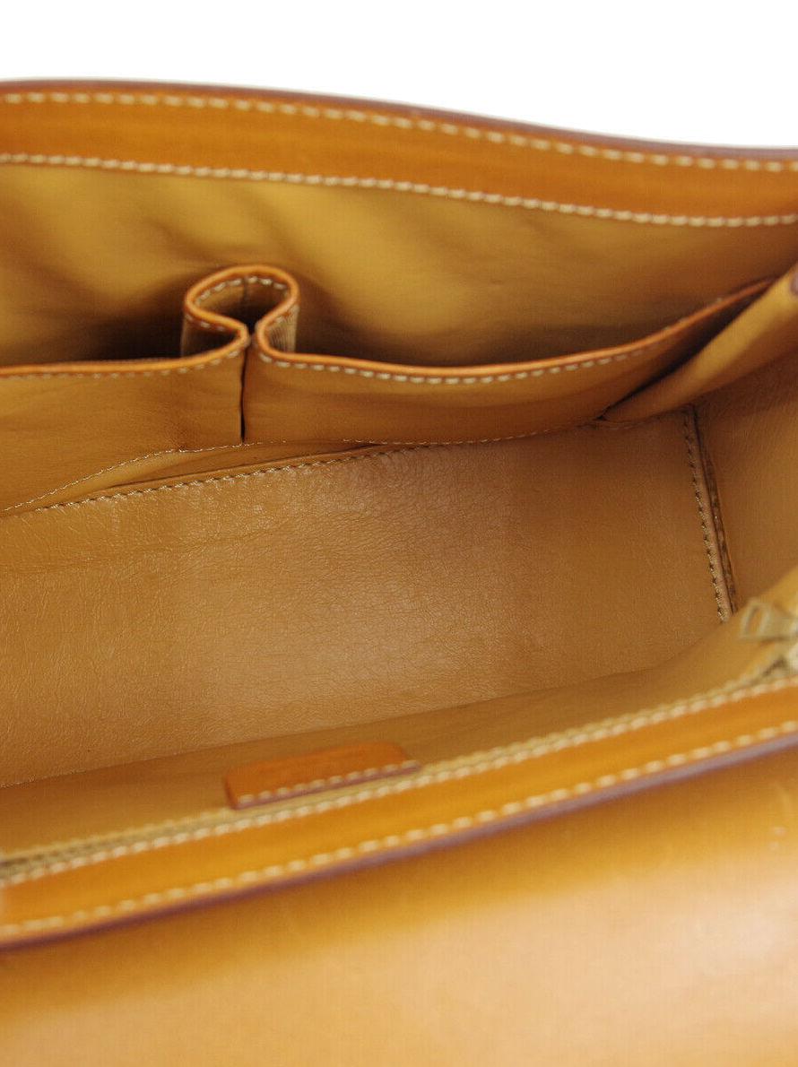 Women's Celine Monogram Cognac Leather Gold Kelly Style Top Handle Satchel Flap Bag