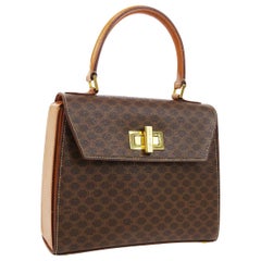 Celine Monogram Cognac Leather Gold Kelly Style Top Handle Satchel Flap Bag