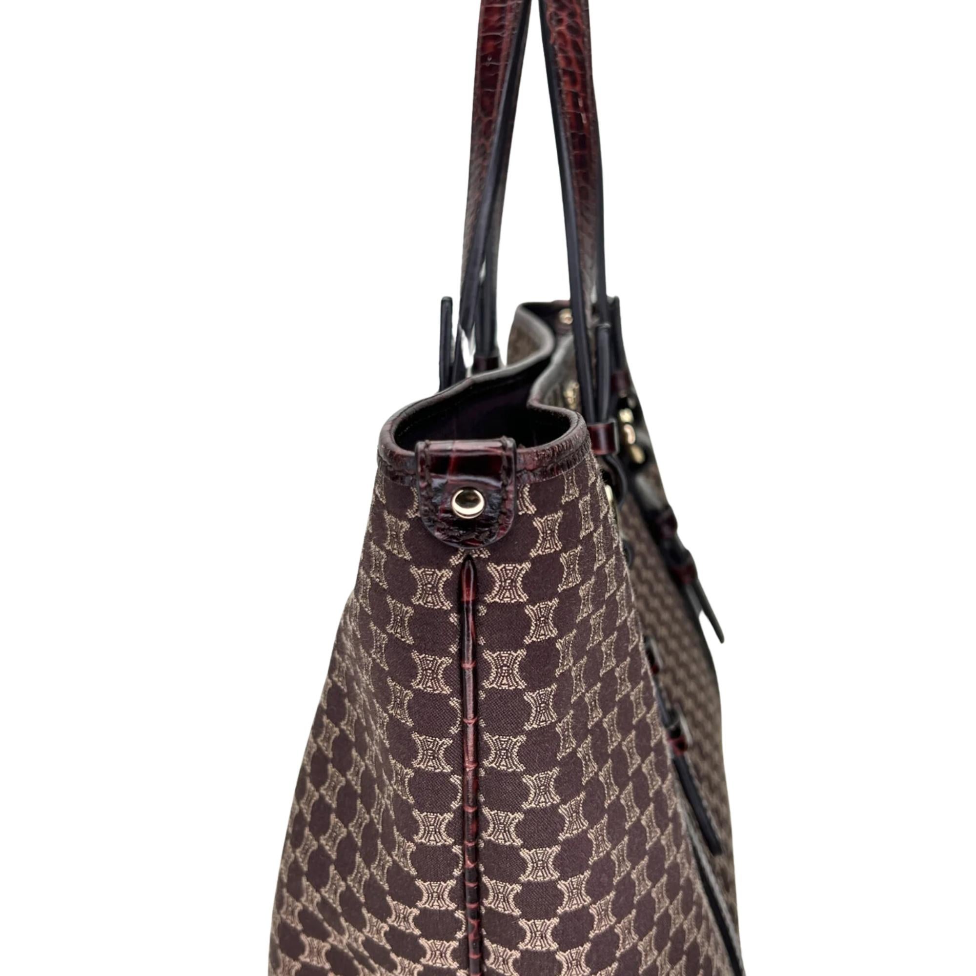 Women's Celine Monogram Ebony Macadam Croco Embossed Tote Bag For Sale