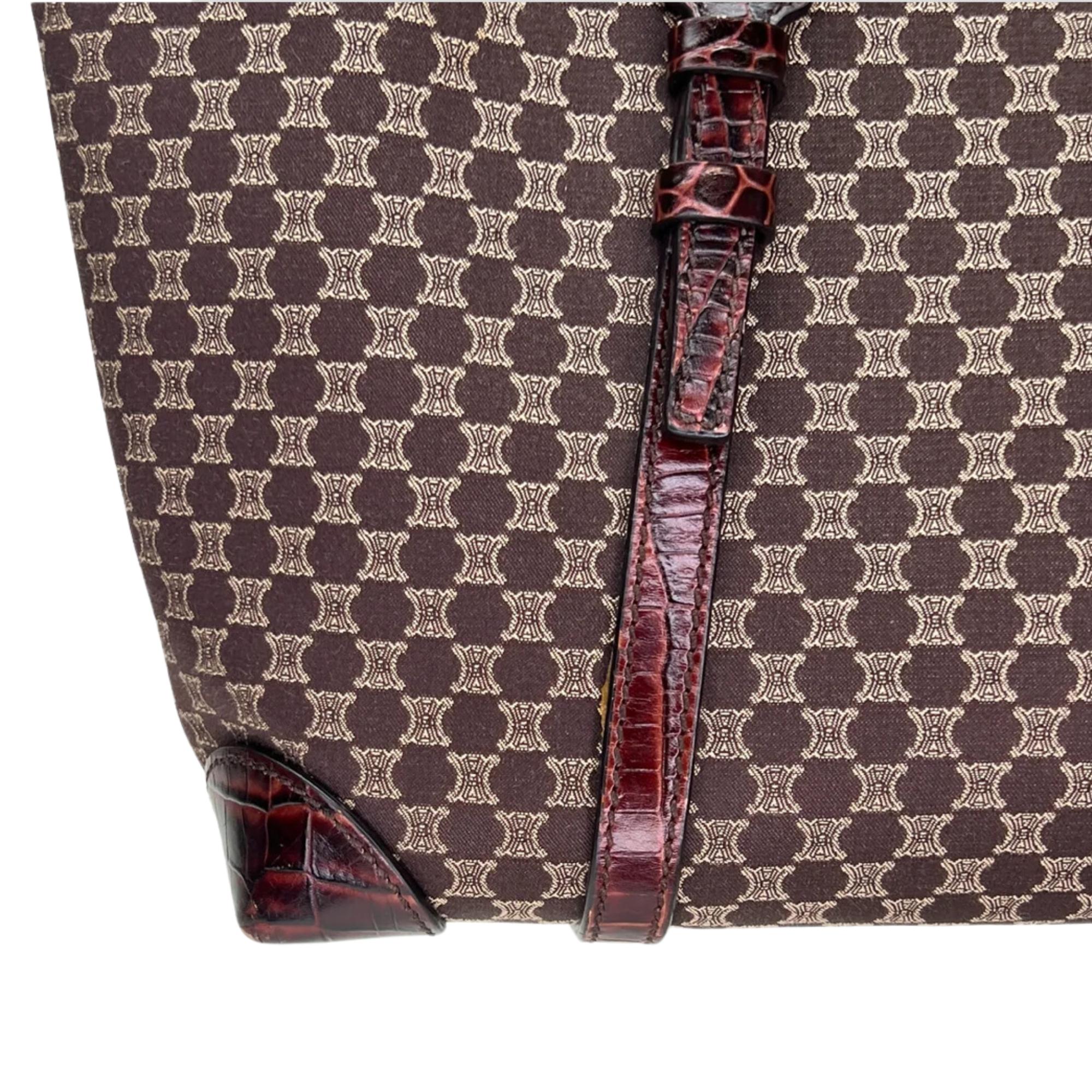 Celine Monogram Ebony Macadam Croco Embossed Tote Bag For Sale 1