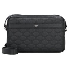 Celine Monogram-Embossed Calfskin Shoulder Bag — Black