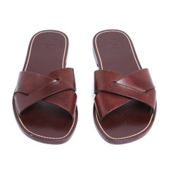 Celine Mules Burdeos EU38 Borgoña Cuero Sandalias planas UK5 US7.5 Céline