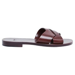 Celine Mules Burdeos EU38 Borgoña Cuero Sandalias planas UK5 US7.5 Céline