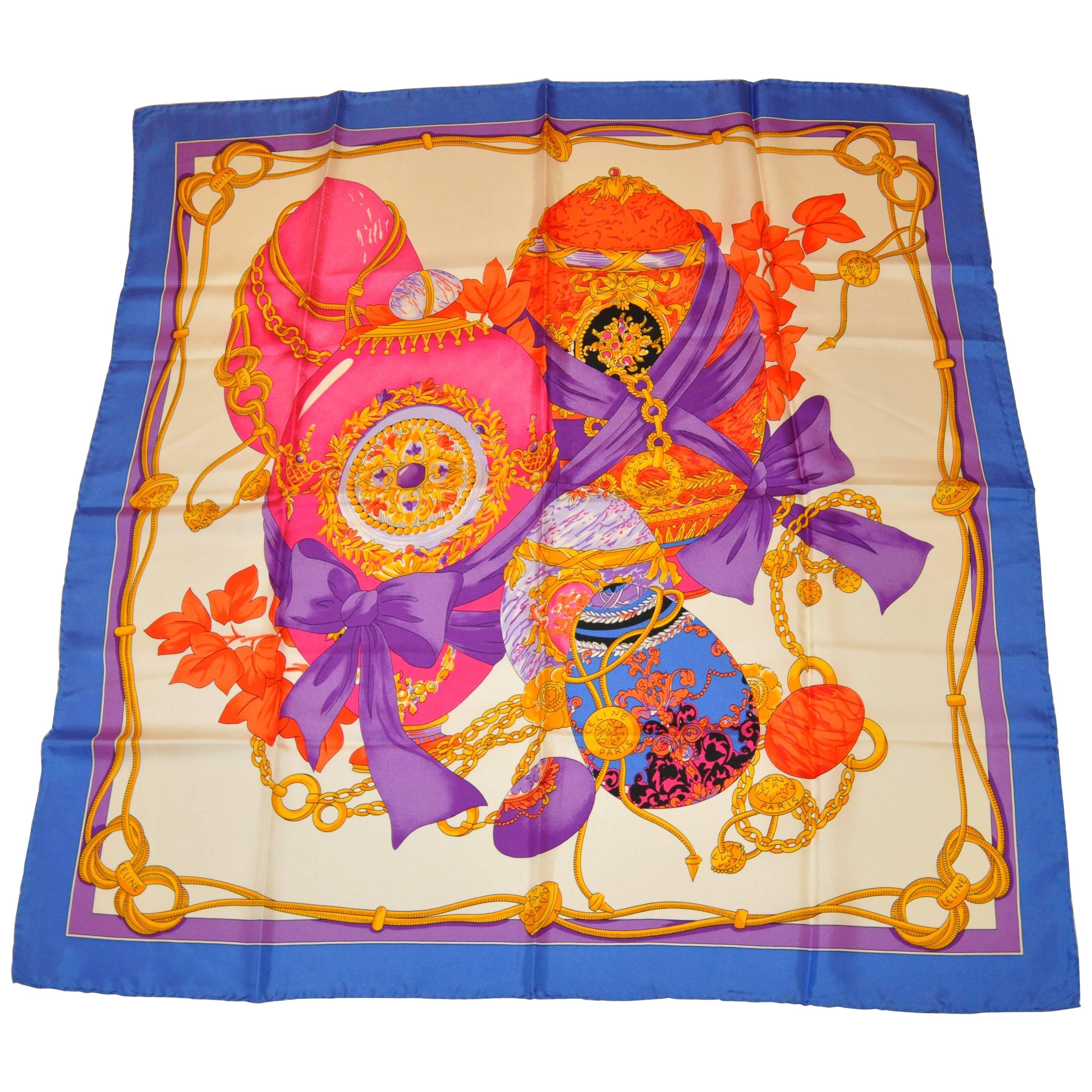 Seidenjacquard-Schal von Celine Multi-Color ""Whimsical Iconic Faberge Eggs"