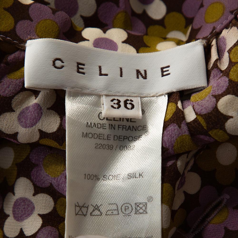 Women's Celine Multicolor Floral Print Silk Ruffled A-Line Skirt S
