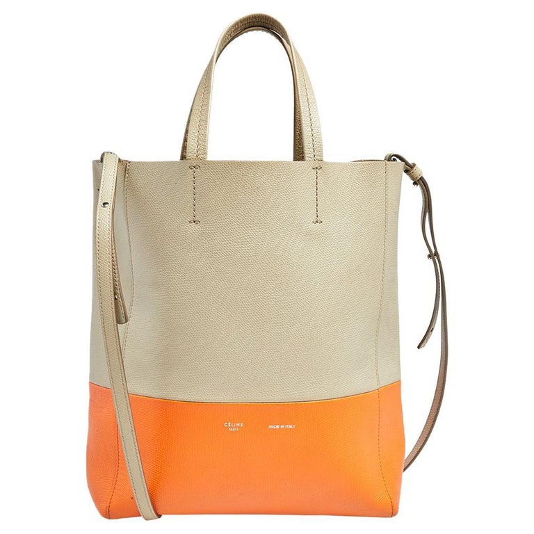 Celine Tan Logo Canvas and Leather Mini Vertical Cabas Tote Celine