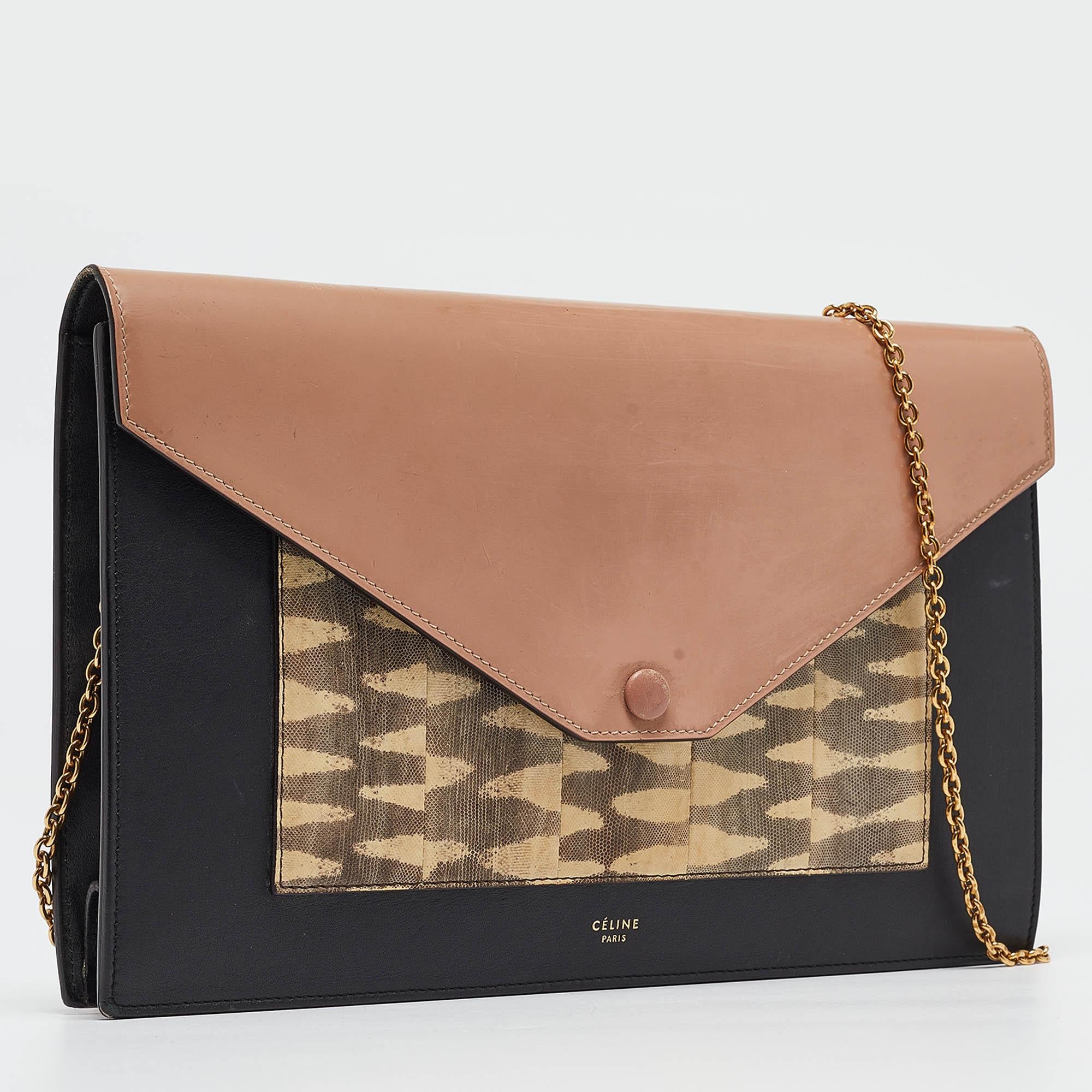 Celine Multicolor Leather and Karung Pocket Envelope Shoulder Bag In Good Condition In Dubai, Al Qouz 2