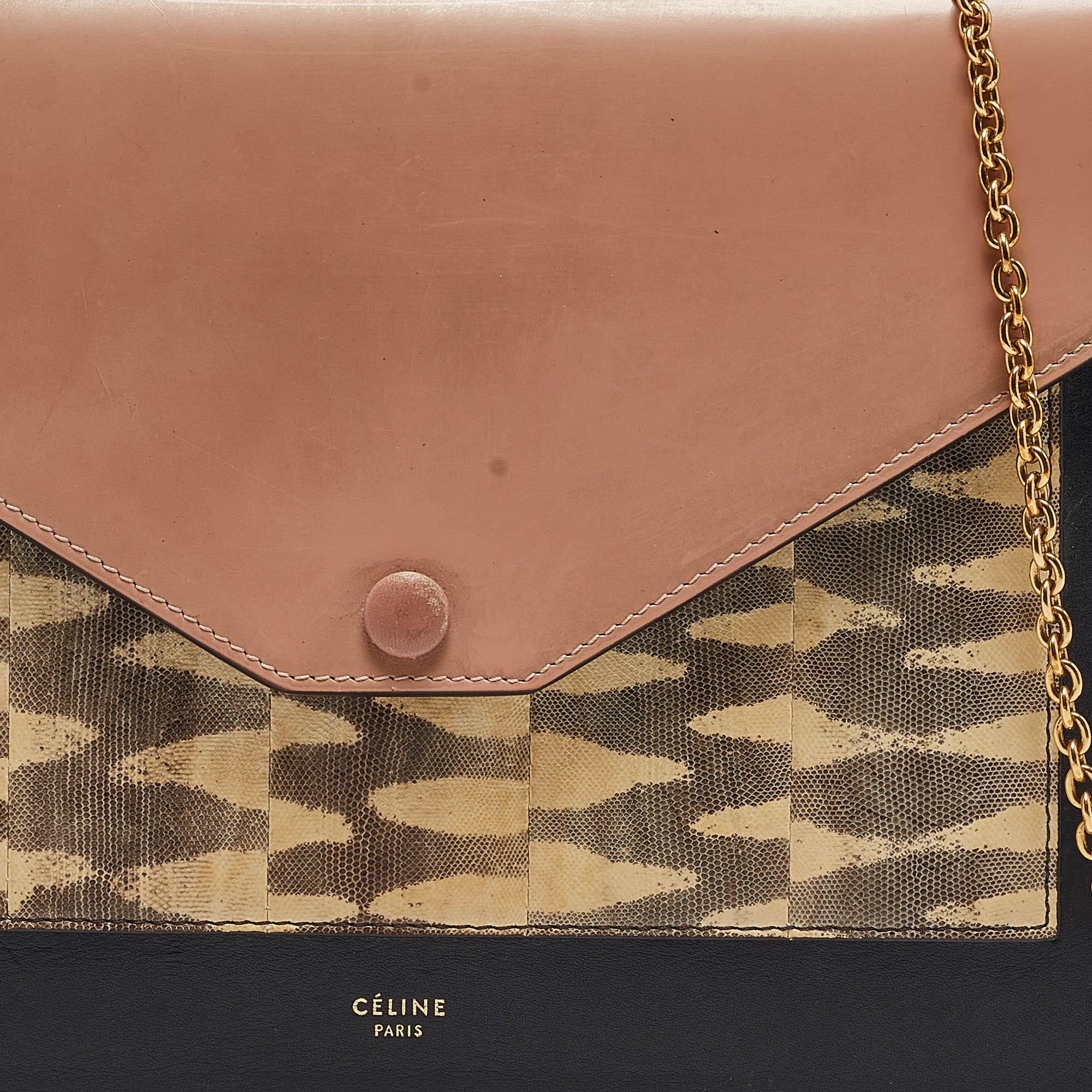 Celine Multicolor Leather and Karung Pocket Envelope Shoulder Bag 1