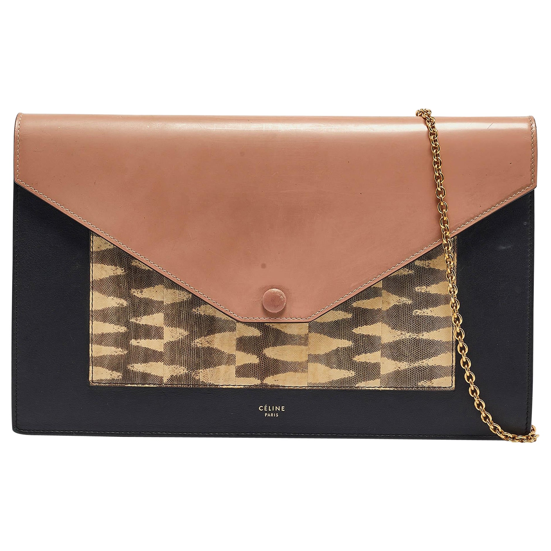 Celine Multicolor Leather and Karung Pocket Envelope Shoulder Bag