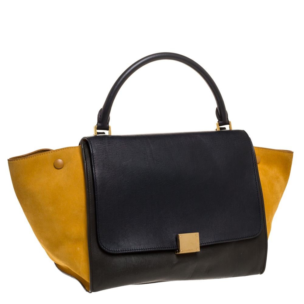 Celine Multicolor Leather and Suede Medium Trapeze Bag In Good Condition In Dubai, Al Qouz 2