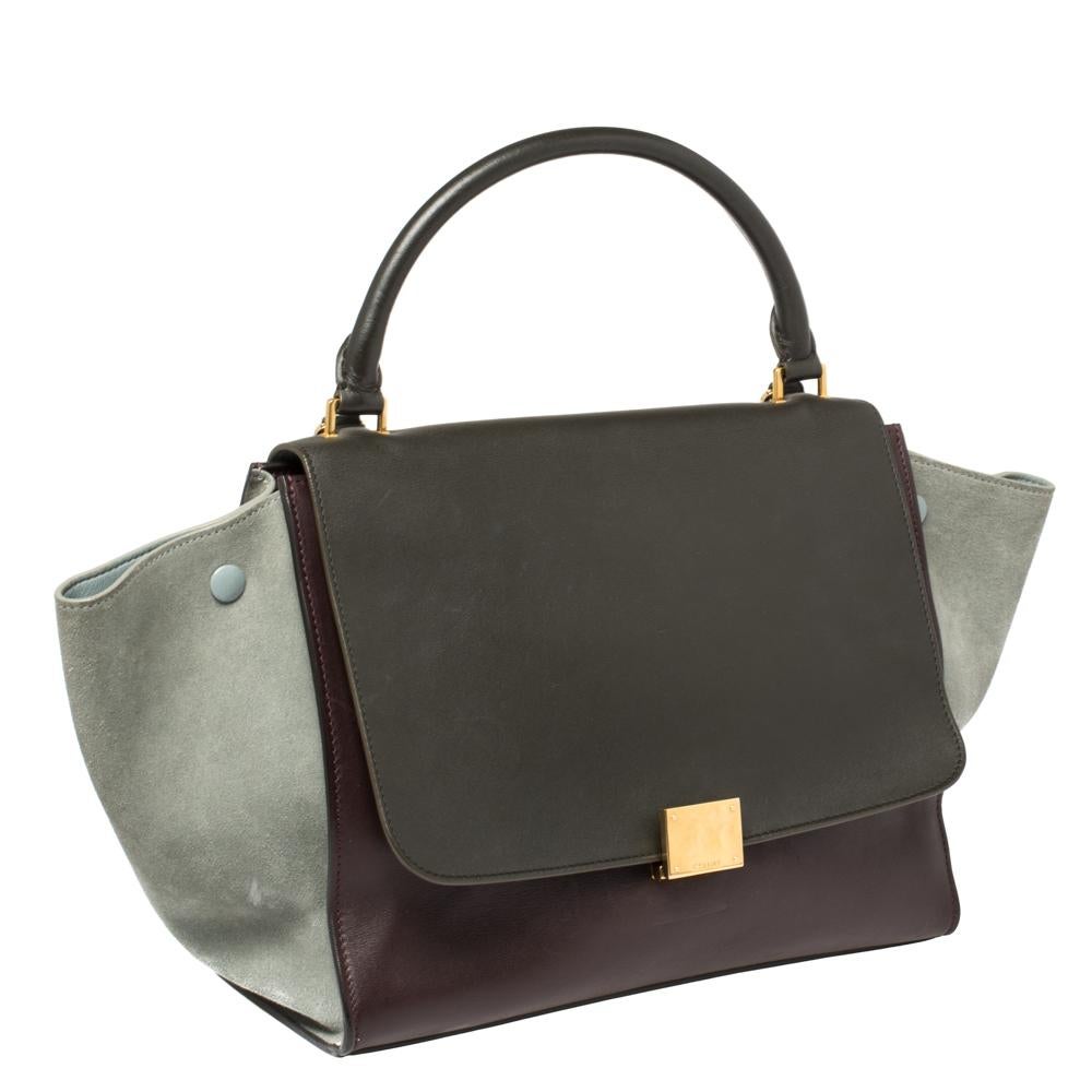 Gray Celine Multicolor Leather and Suede Medium Trapeze Top Handle Bag