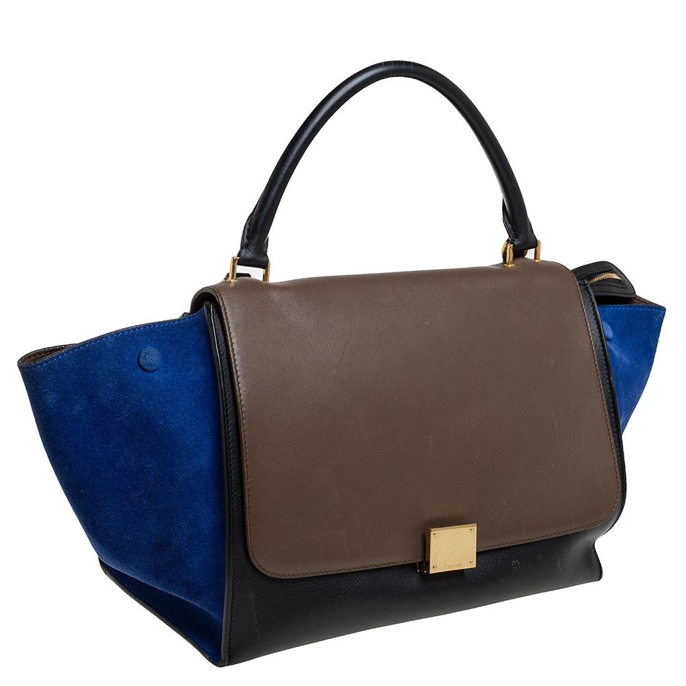 Celine Multicolor Leather and Suede Medium Trapeze Top Handle Bag In Fair Condition In Dubai, Al Qouz 2