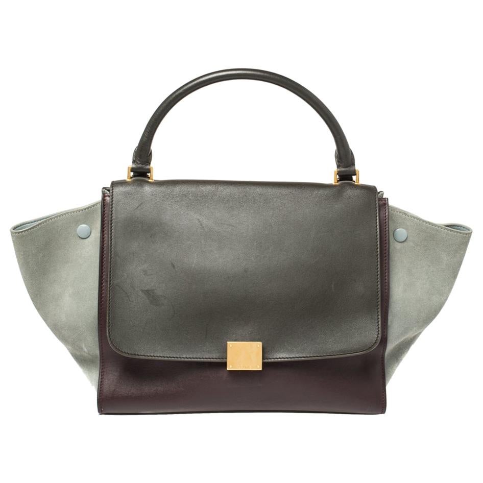 Celine Multicolor Leather and Suede Medium Trapeze Top Handle Bag