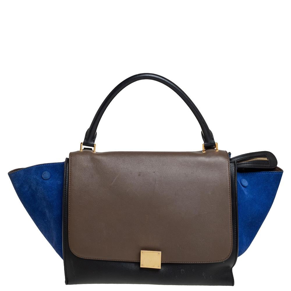 Celine Multicolor Leather and Suede Medium Trapeze Top Handle Bag