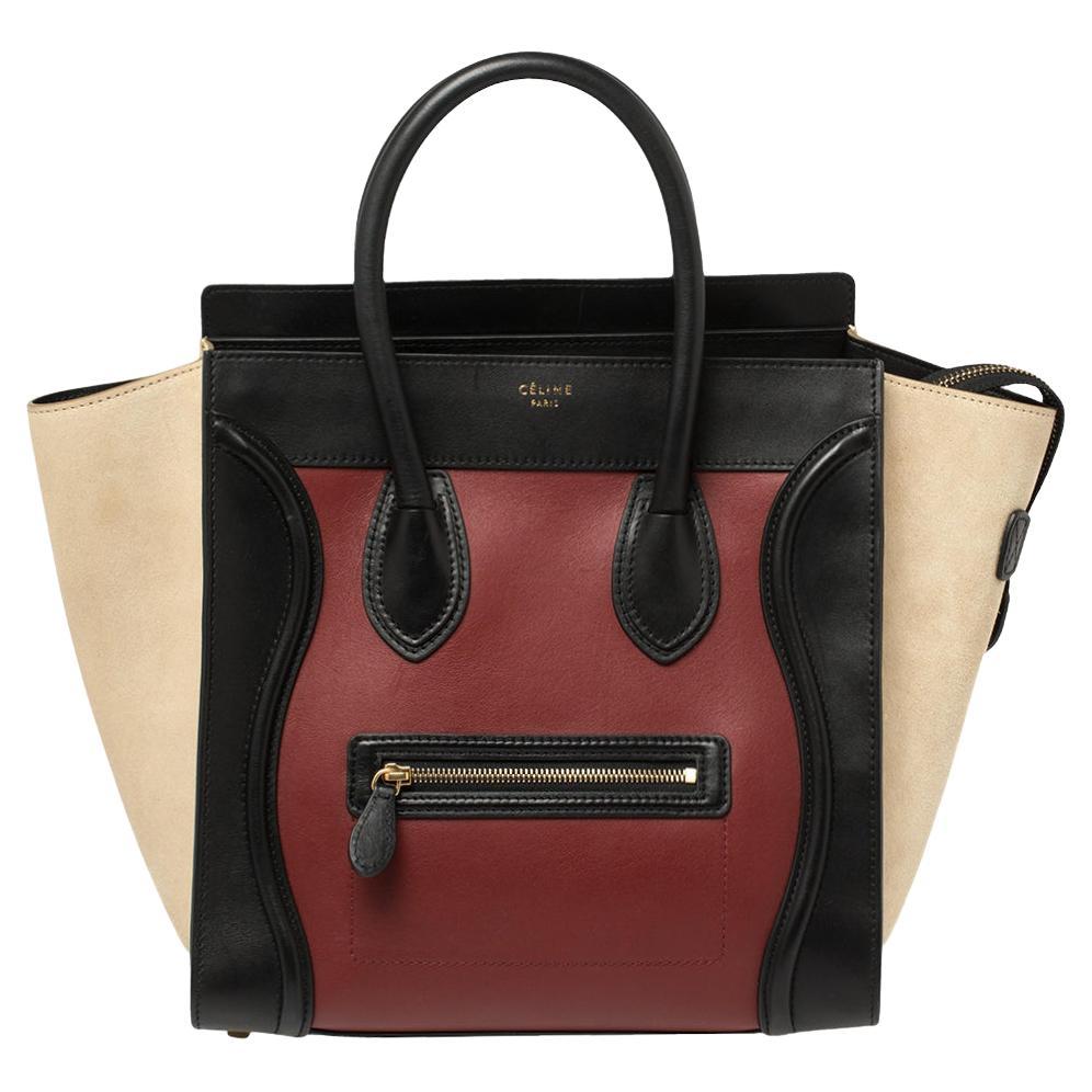 Celine Multicolor Leather and Suede Mini Luggage Tote For Sale