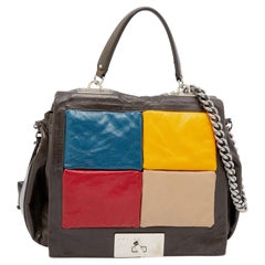 Celine Multicolor Leather Color Block Flap Top Handle Bag