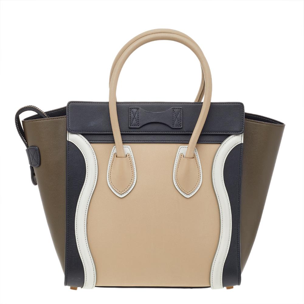 The micro Luggage tote from Celine is one of the most popular handbags in the world. This tote is crafted from leather and designed in multiple colors. It comes with rolled top handles, a front zip pocket, and a well-sized leather interior for you